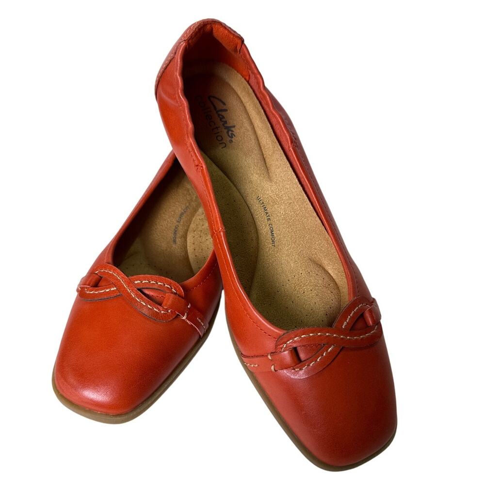 Clarks Collection Leather Ballet Flats Women's 8 B  Lyrical Rhyme‎ Grenadine Bow
